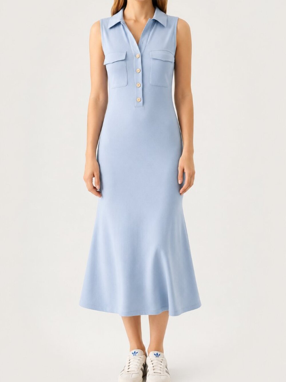 *NWT* OGL ButterCream Pocket Sleeveless Midi Dress in Powder Blue; Size Large